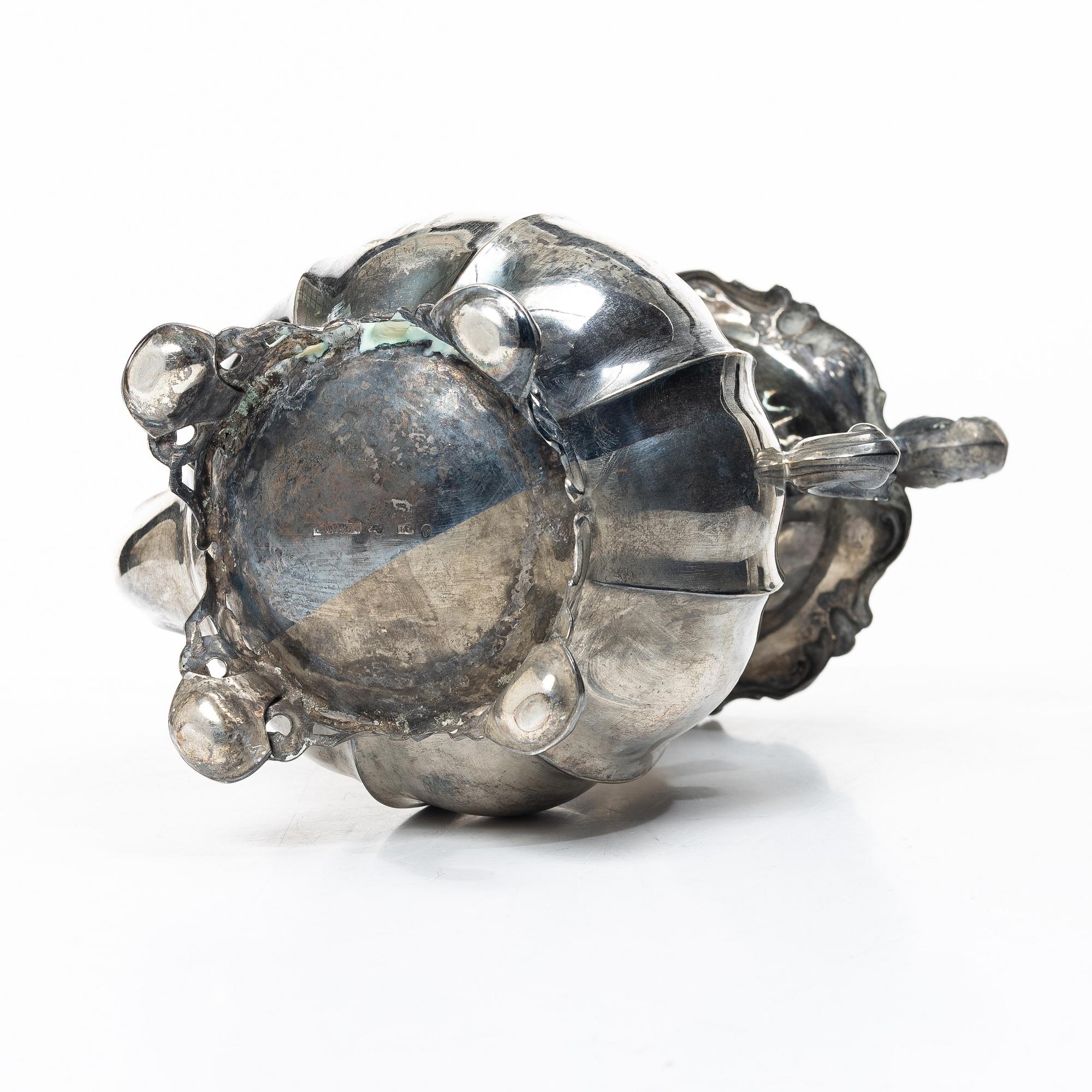 A Swedish silver coffee pot, mark of Christian Hammer, Stockholm 1856.