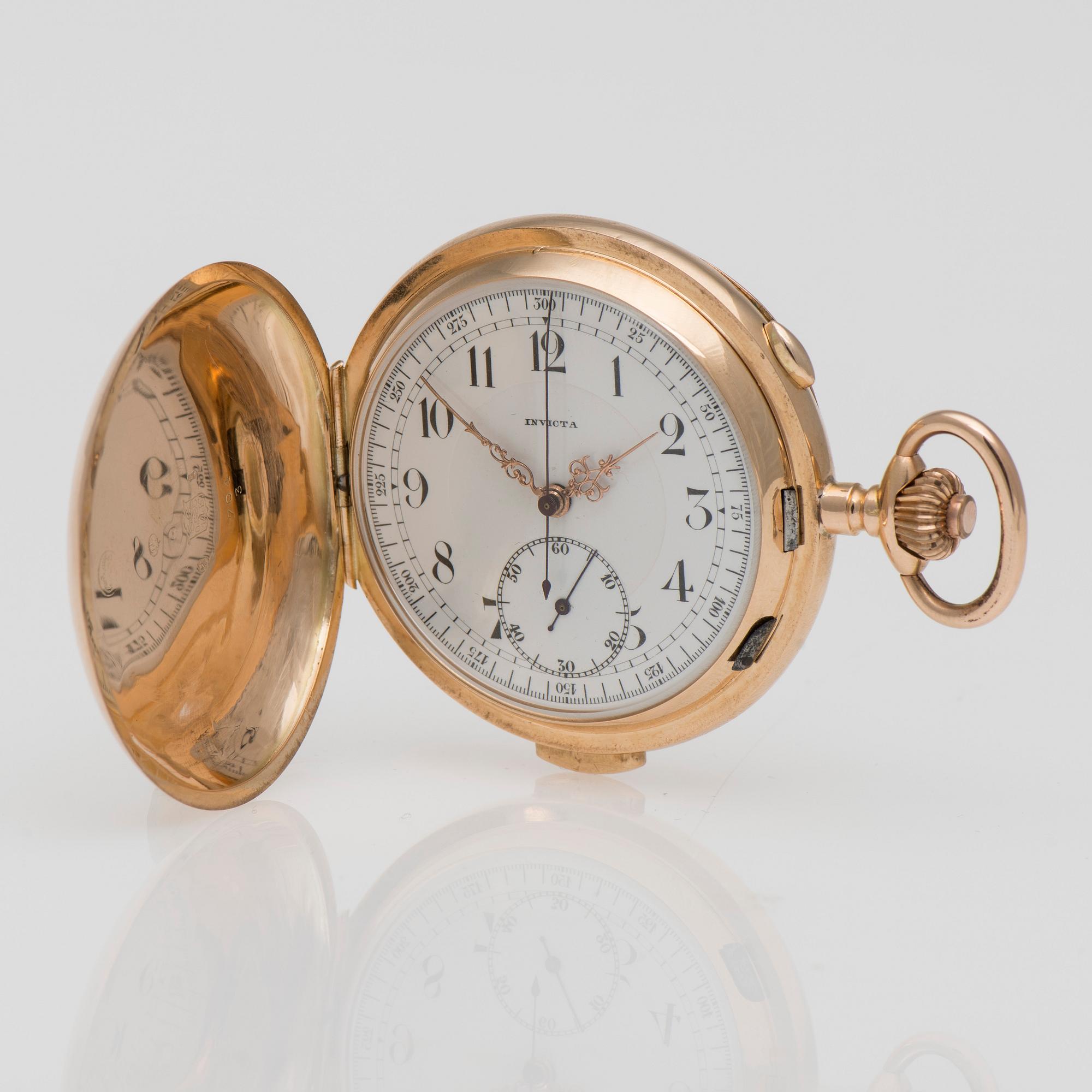 FICKUR, Invicta repeter, 14K guld, kronograf funktion. Sekelskiftet 1800/1900.