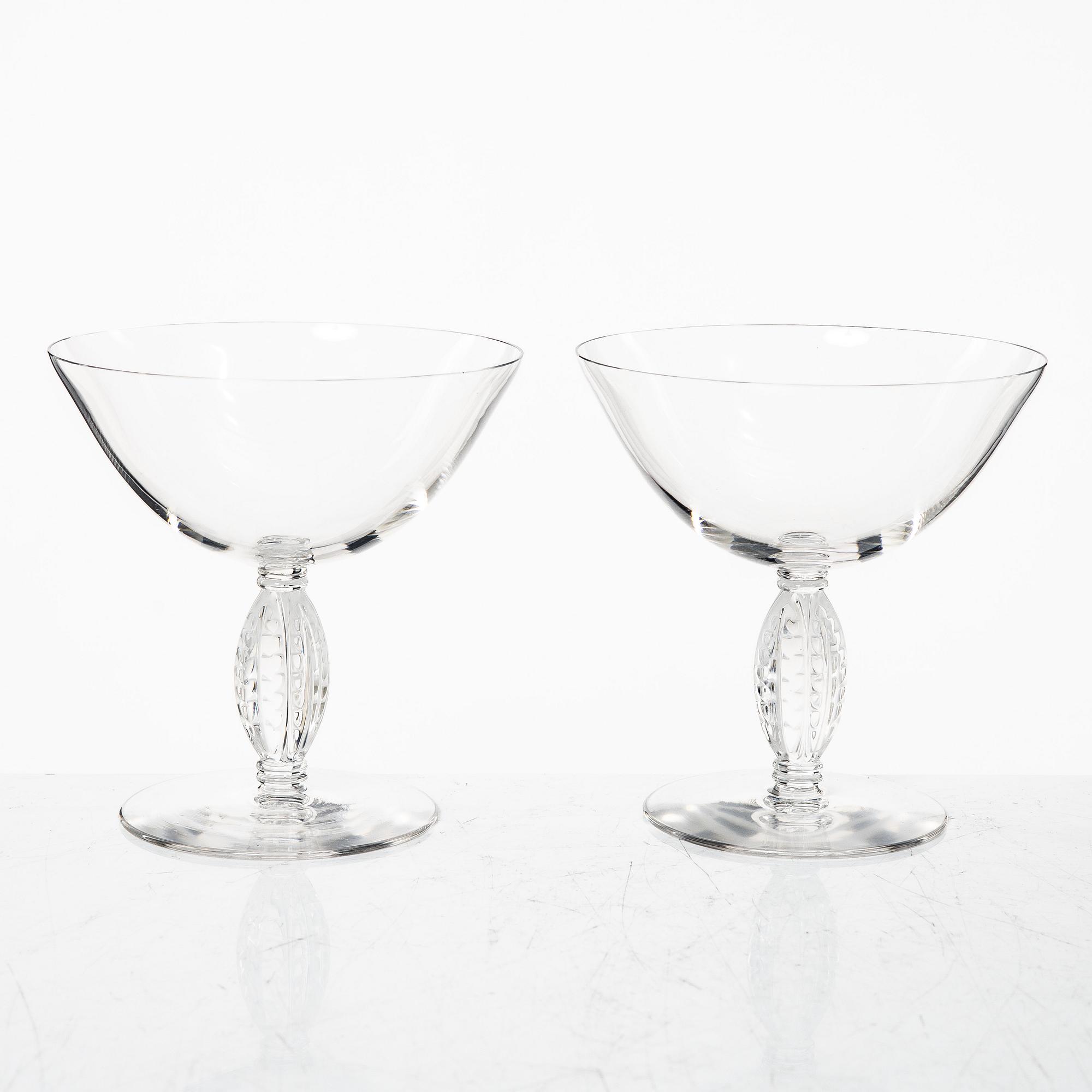 René Lalique, champagnekupor, 8 st, "Fontainebleau", Lalique, Frankrike.