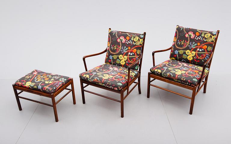 FÅTÖLJER 1 PAR, FOTPALL OCH BORD, 4 del, "Colonial Chair", Ole Wanscher, PJ 149, Poul Jeppesen, Danmark.