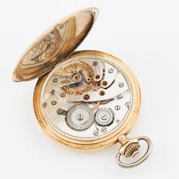 Pocket watch, H. Runsten Stockholm, lever escapement, including a ring in 18K gold.