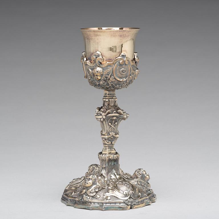 An Italian late 17th/early 18th century silver-gilt chalice, unidentified makers mark, town mark of Rome.