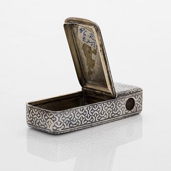 Five silver beakers, maker's mark of  P.J. Silventoinen, and a box, cup and letter opener, Russia, France and Finland.