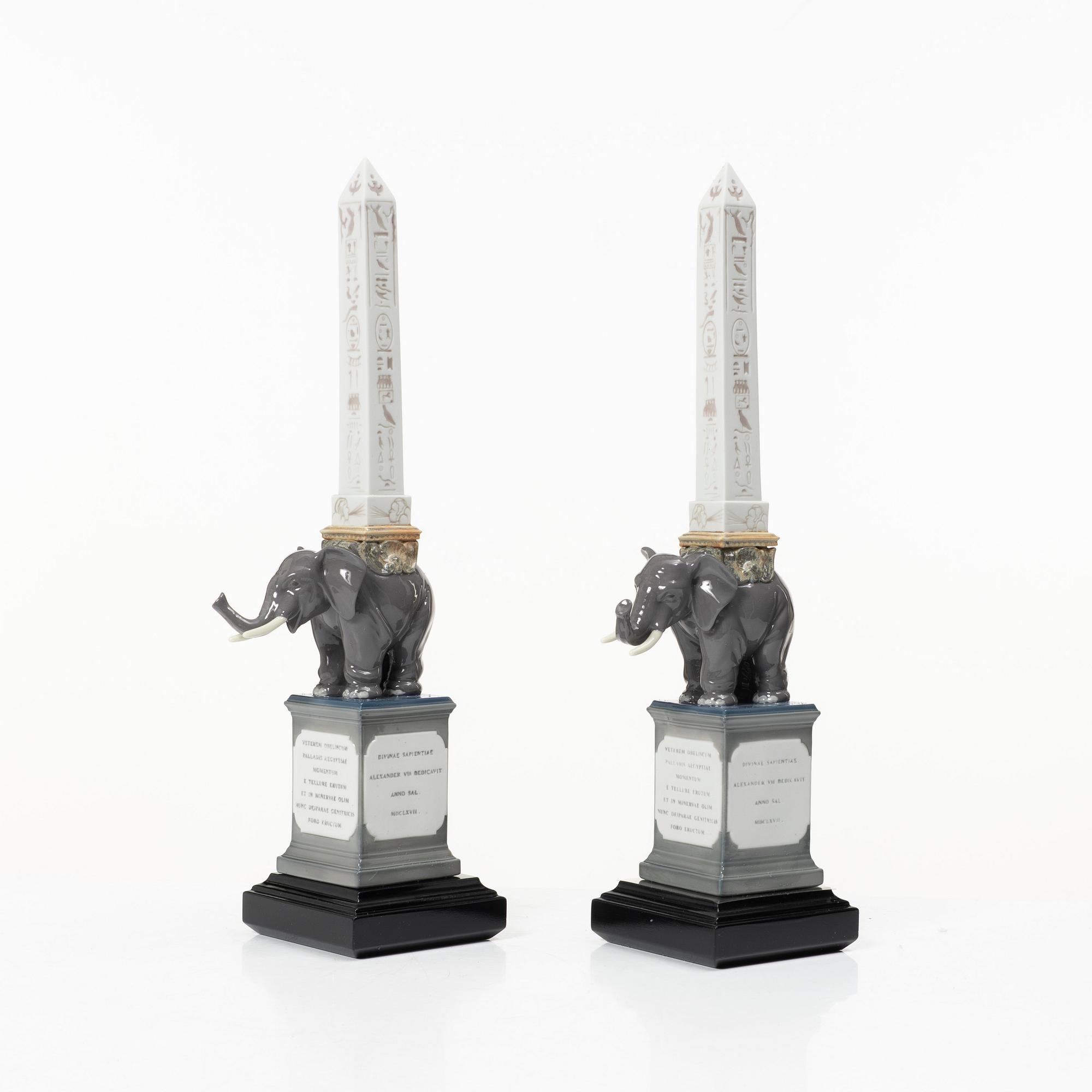 Lladró, figurines, a pair, "Pulcini obelisk enamels left" and "Pulcini obelisk enamels right", Spain.
