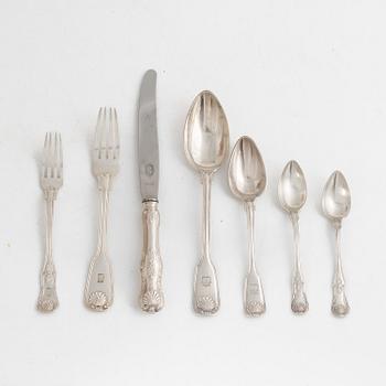 A 67-piece silver flat wear set, mostly J. Torsk and Gustaf Möllenborg, Stockholm, Sweden, 1841-1890.