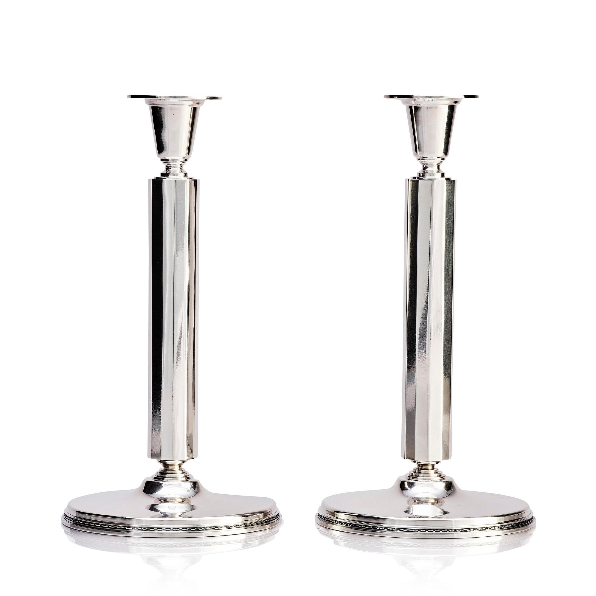 Atelier Borgila, a pair of sterling silver candlesticks, Stockholm 1982.