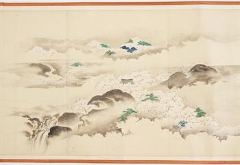 A Japanese Makimomo, ink and colour on paper, Meiji (1868-1912).
