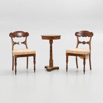 Chairs, a pair, with table, Empire, 18th/19th century.