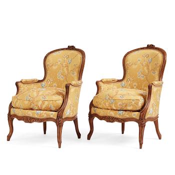 46. A pair of Louis XV bergeres by Georges Jacob (master in Paris 1765-1814(.