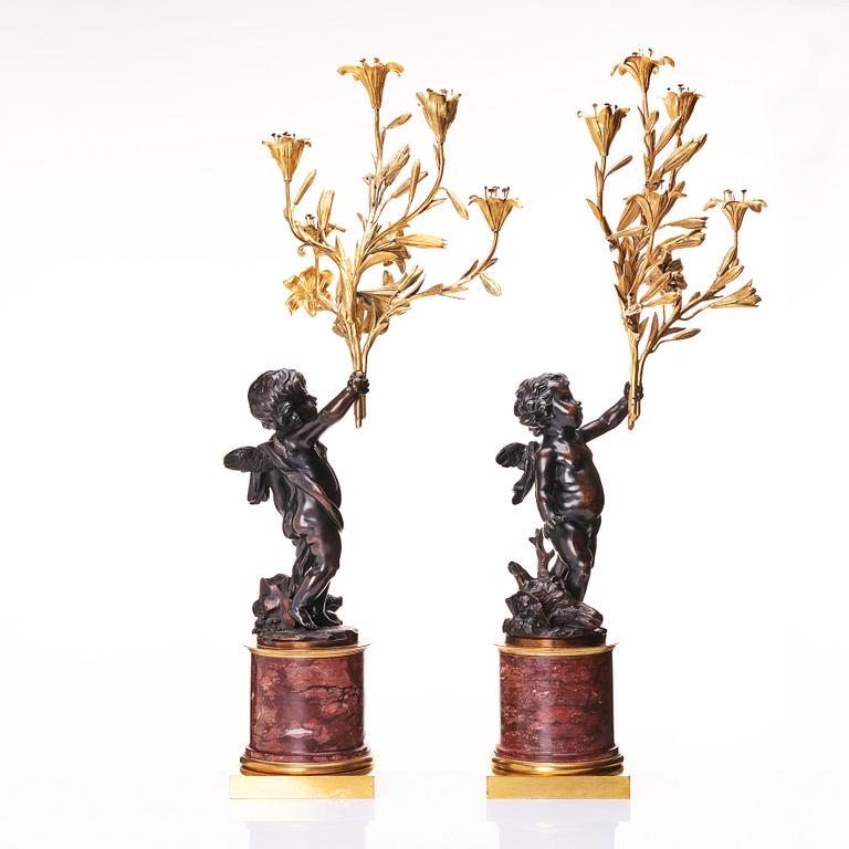 A pair of Louis XV/ Louis XVI five-light candelabra, second part of the 18th century.