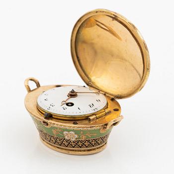 Fickur i form av korg, guld och emalj, Genève, Schweiz, tidigt 1800-tal.