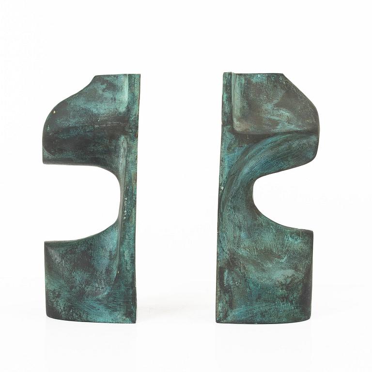 Björn Selder, a pair of green-patinated bronze sculptures/bookends, signed and numbered 4/100.