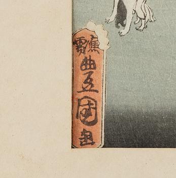 Utagawa Kunisada (Toyokuni III), Three woodblock prints, various motifs.