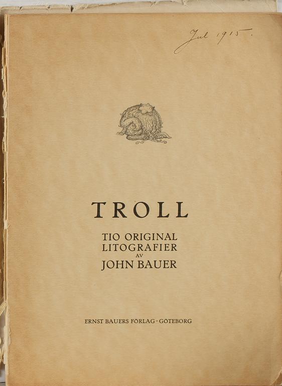 JOHN BAUER, Bok, "Troll, tio originallitografier av John Bauer", A Börtzells Tr. AB, Stockholm, 1915.