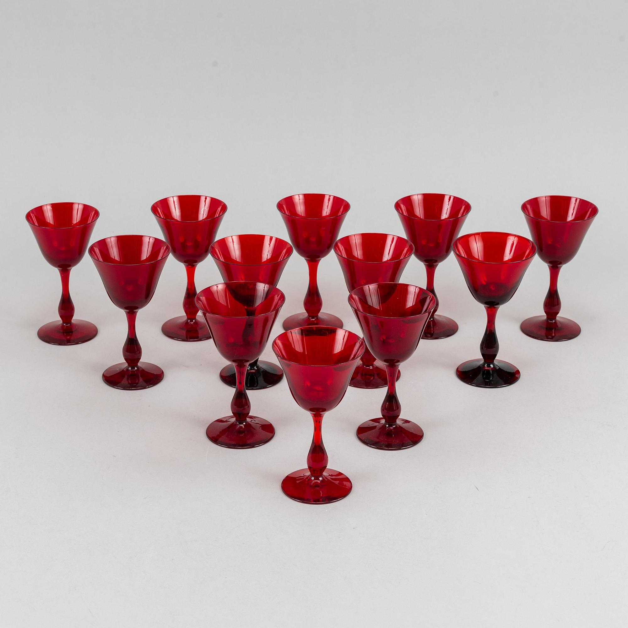 Twelve ruby red goblets by Björn Trädgårdh for Reijmyre.