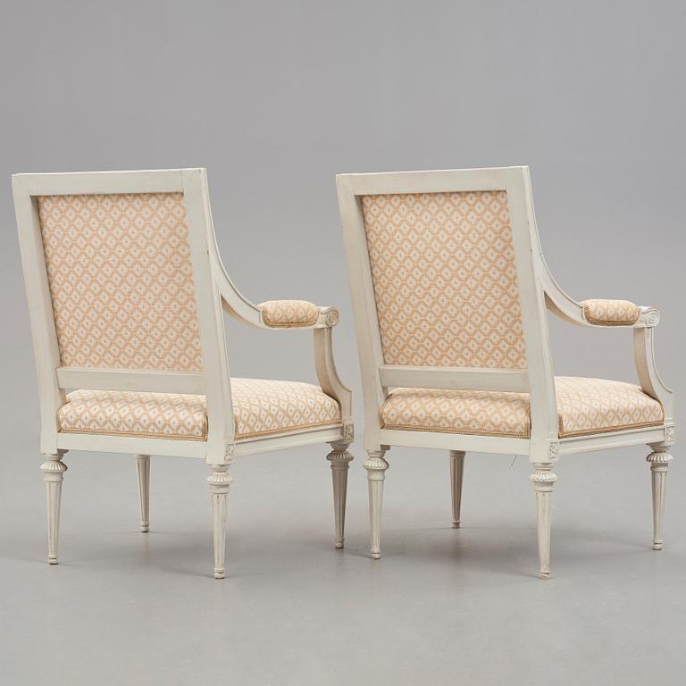 A pair of Gustavian late 18th century armchairs by M. Lundberg (master in Stockholm 1775-1802).