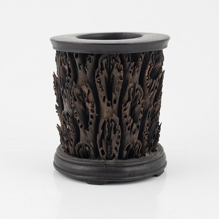 A Chinese naturalistic brush pot, probably early 20th Century.