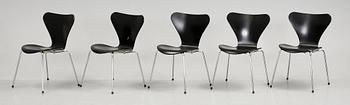 STOLAR, 5 st . "Sjuan", Arne Jacobsen, Fritz Hansen, sannolikt 1960-70-tal.