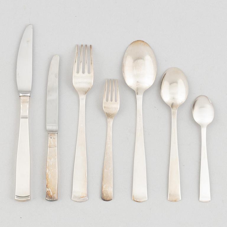 Jacob Ängman, a 108-piece silver flat ware set, "Rosenholm", Sweden, 1943-2007.
