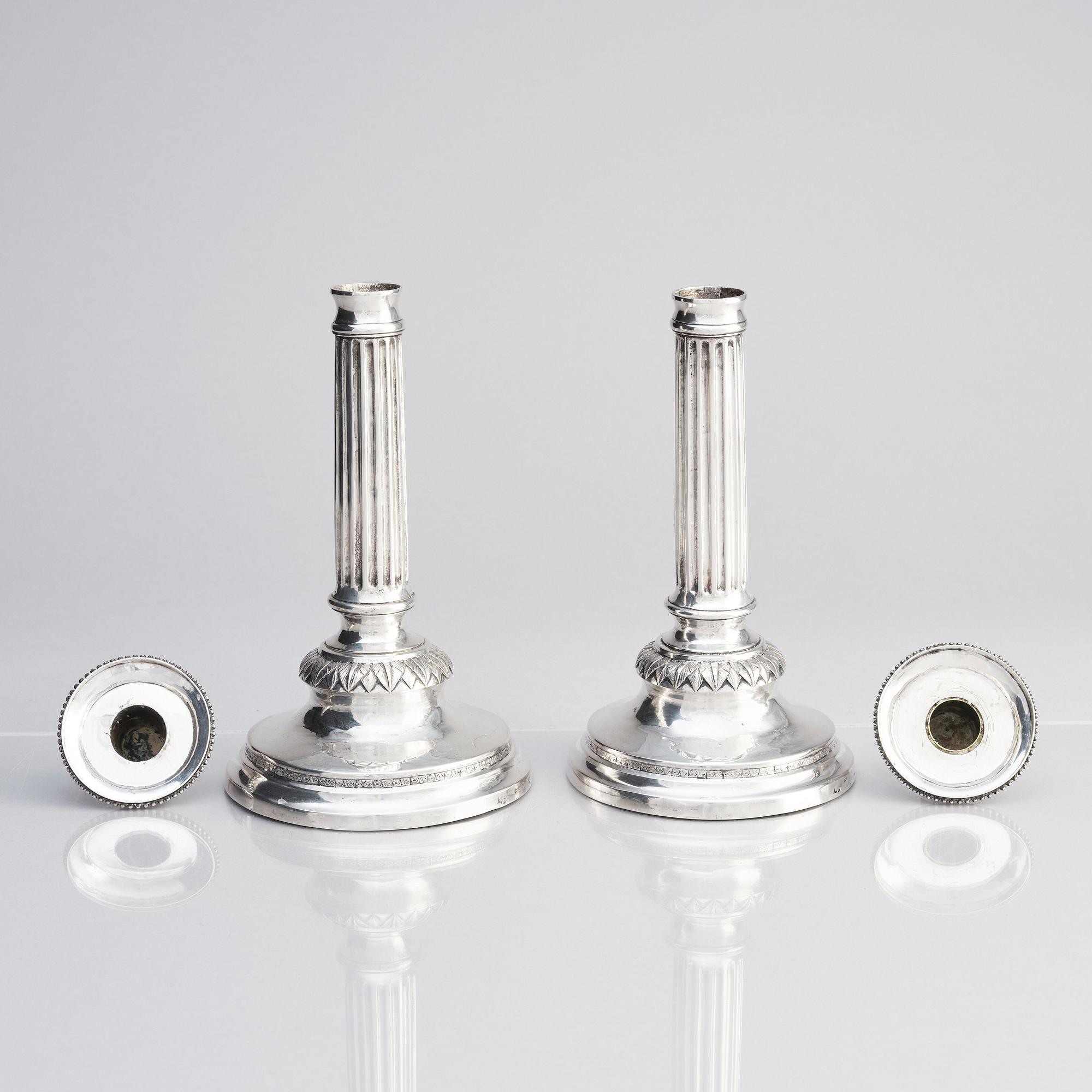 Petter Eneroth, ljusstakar, ett par, silver, Stockholm 1793, Gustavianska.