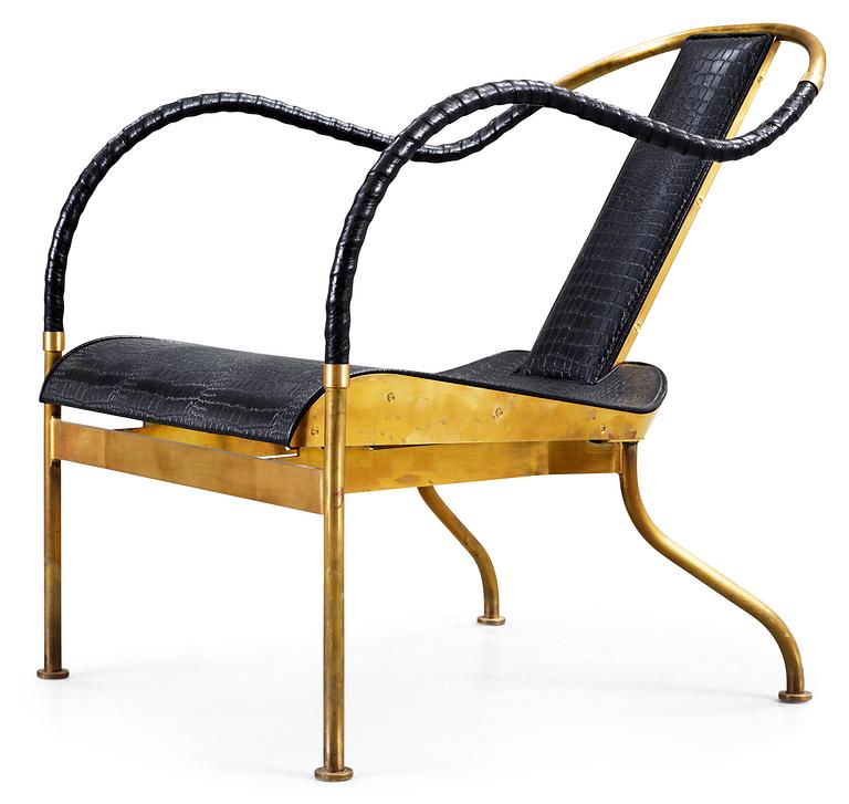 A Mats Theselius 'El Rey' brass and leather easy chair, Källemo AB, Värnamo, Sweden.