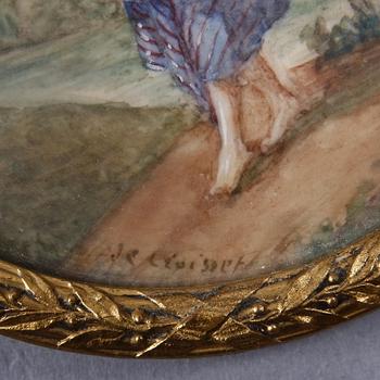 MINIATYRER, 2 st, en med sign, sent 1800-TAL.