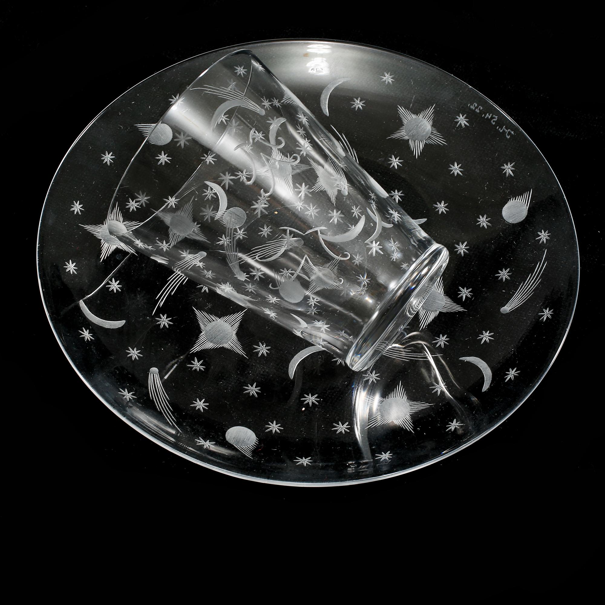 GLAS, 6 st samt ASSIETTER, 6 st, glas, Edward Hald, 1920-tal.