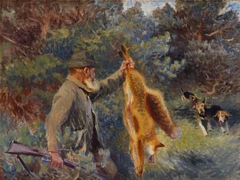 850. Bruno Liljefors, Hunter with shot fox.