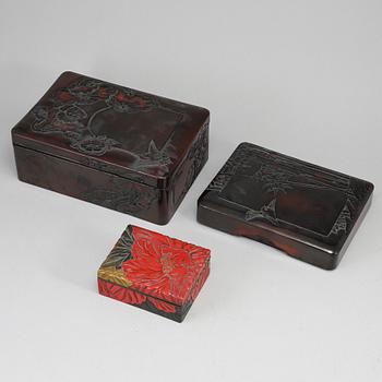 A group of three Japanese boxes with covers, late Meiji period (1868-1912).