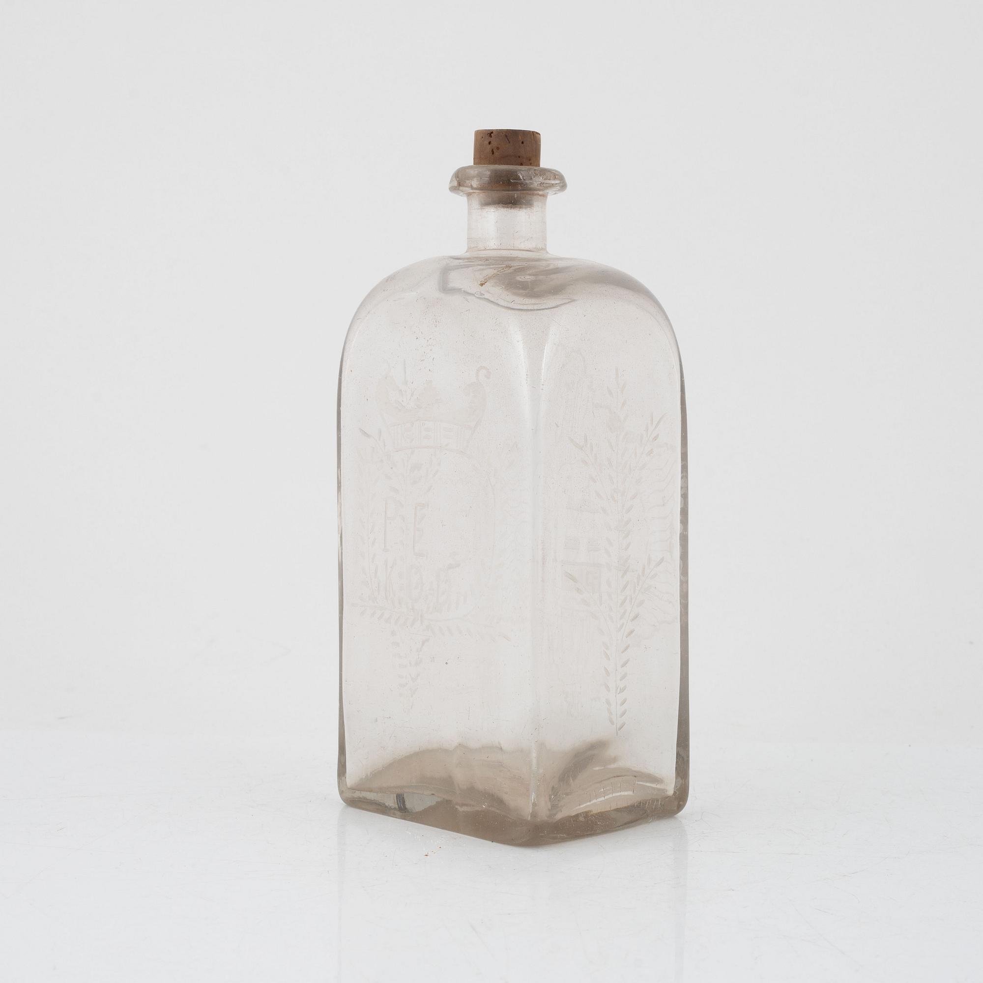 An engraved glass bottle, Limmareds Glasbruk, Sweden, 18th century.
