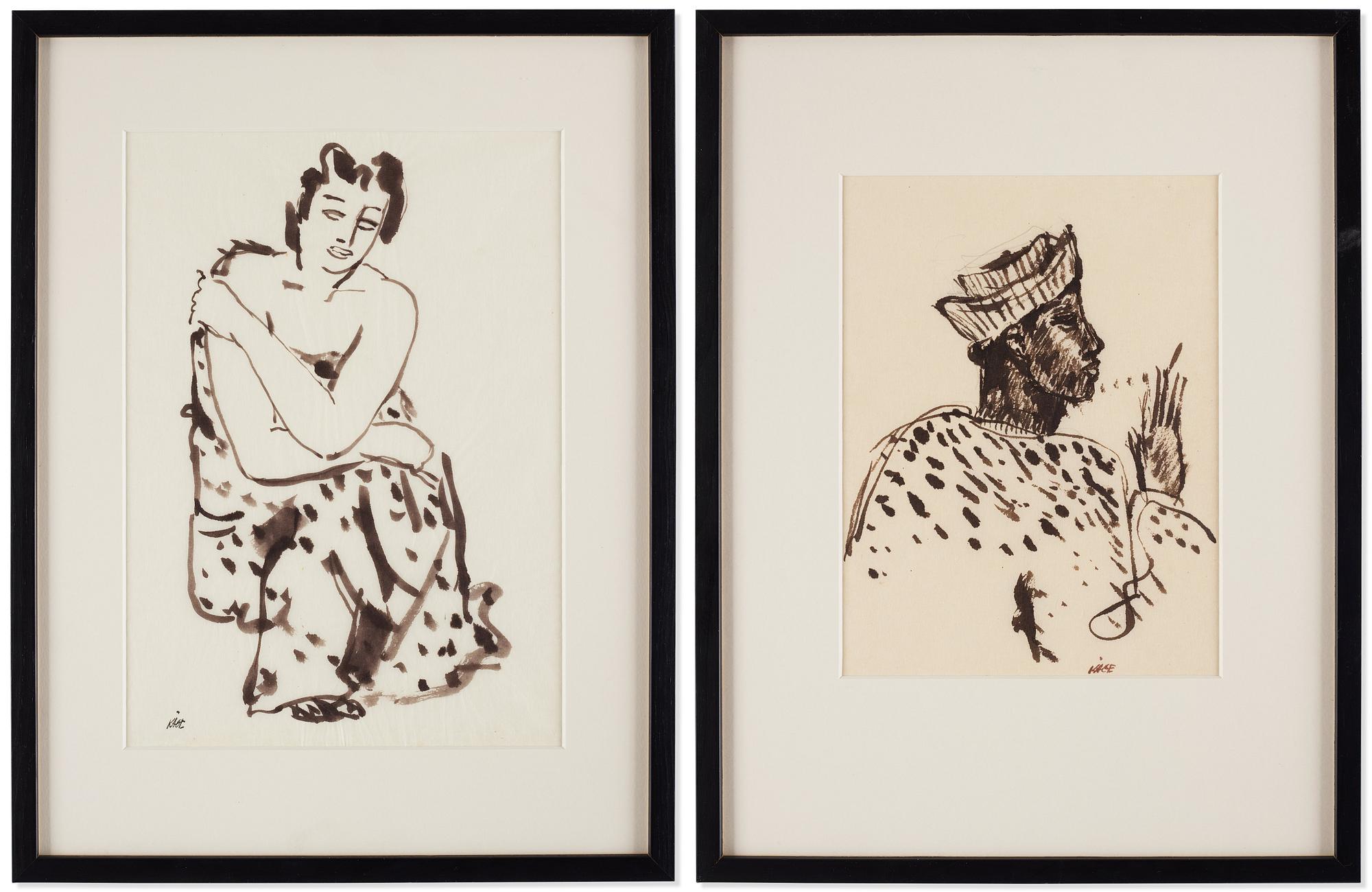 Wilhelm Kåge, a woman and a smoking man, ink.