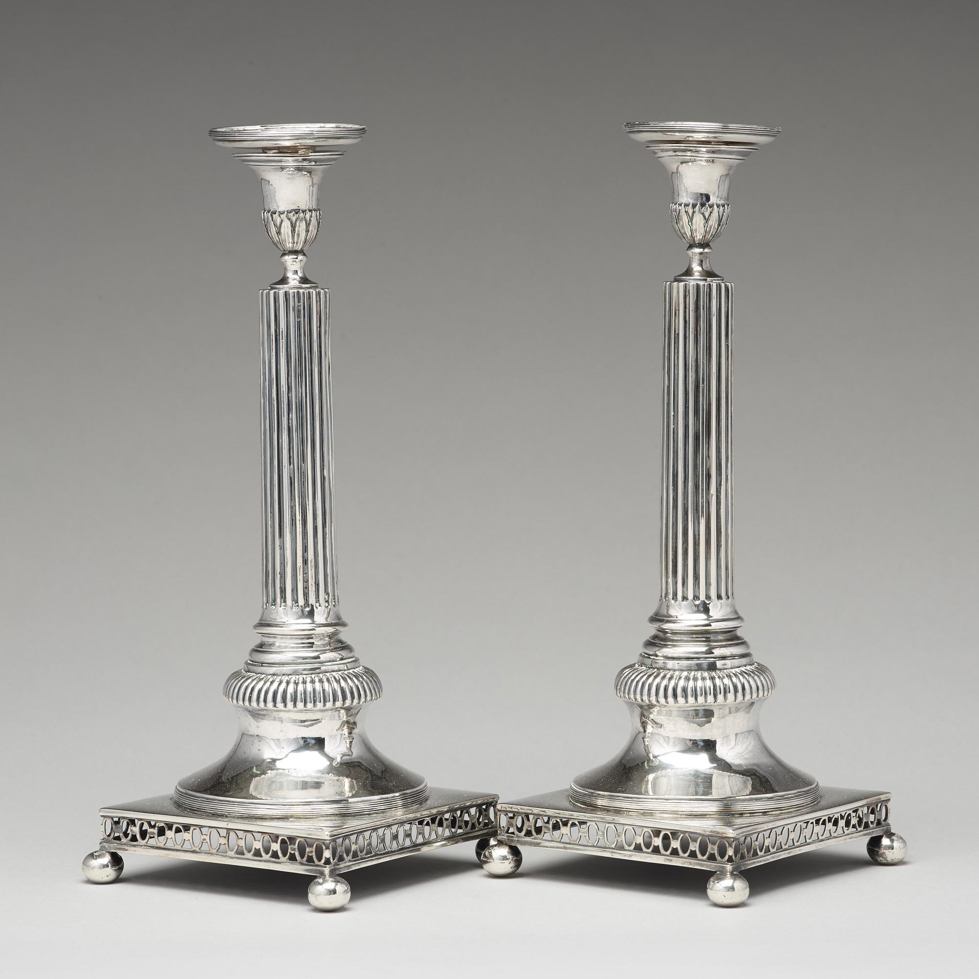 Arvid Floberg, ljusstakar, ett par, silver, Stockholm 1798. Gustavianska.