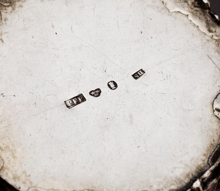 GRÄDDKANNA, silver, nyrokoko, Pehr Fredrik Palmgren, Stockholm 1856. Vikt ca 235 gram.