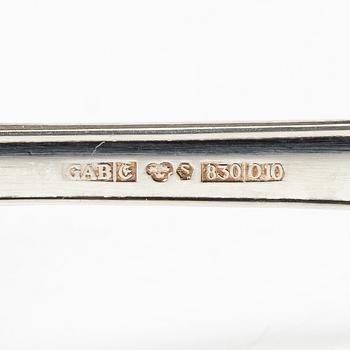 Salad servers, a pair, and six napkin rings, silver, second half of the 20th Century.