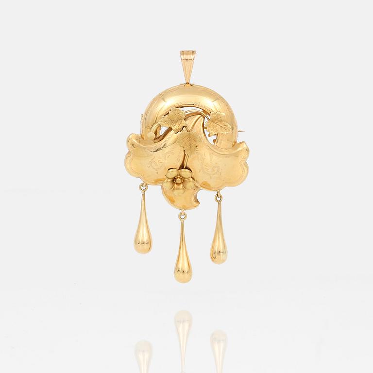 HÄNGE/BROSCH, 18K guld, otydliga stämplar, Stockholm, 1900-talets första hälft. Vikt ca 7g.