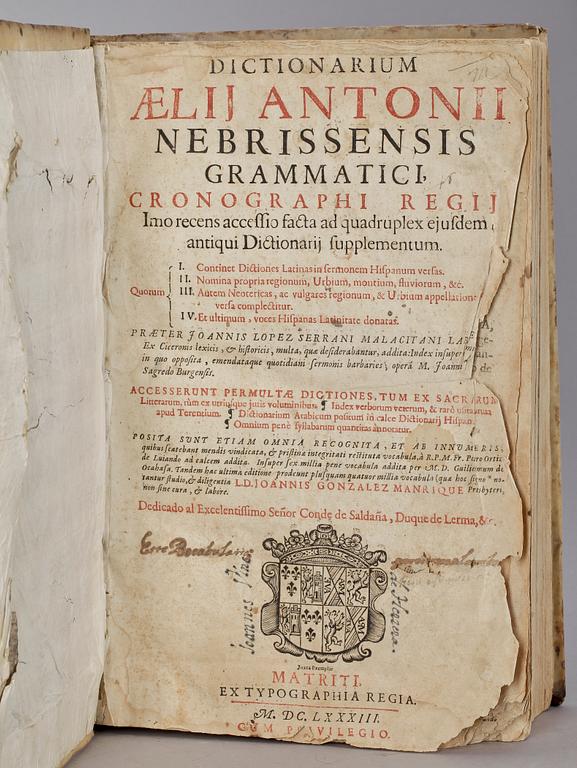 BOK, "Dictionarium Nebrissensis Grammatici..." av Aelij Antonii, Madrid 1683.