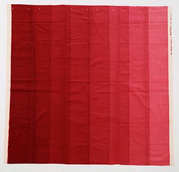 Verner Panton, CURTAIN, FABRIC AND SAMPLERS, 6 PIECES.  Cotton velor. A variety of dark to light red nuances and patterns. Verner Panton.