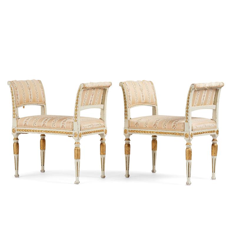 A pair of late Gustavian stools, Stockholm, late 18th century.