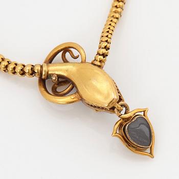 Collier 14K guld med granater och rosenslipade diamanter.