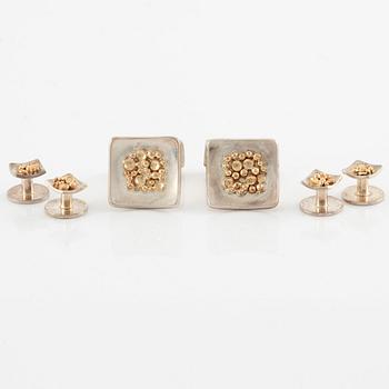 Cufflinks and shirt studs, three pairs, Högbergs, silver and gilded details.