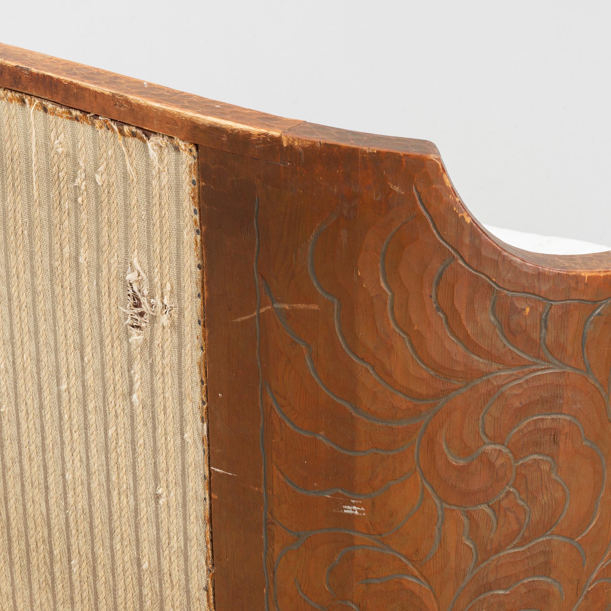 Otto Wretling, attributed to, an Art Nouveau pine sofa, Sweden early 20thC.