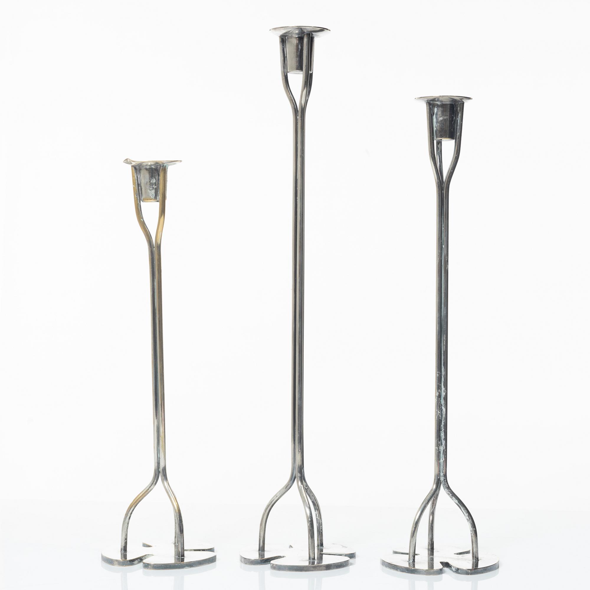 Josef Frank, three 'Klöver' candlesticks, Svenskt Tenn.