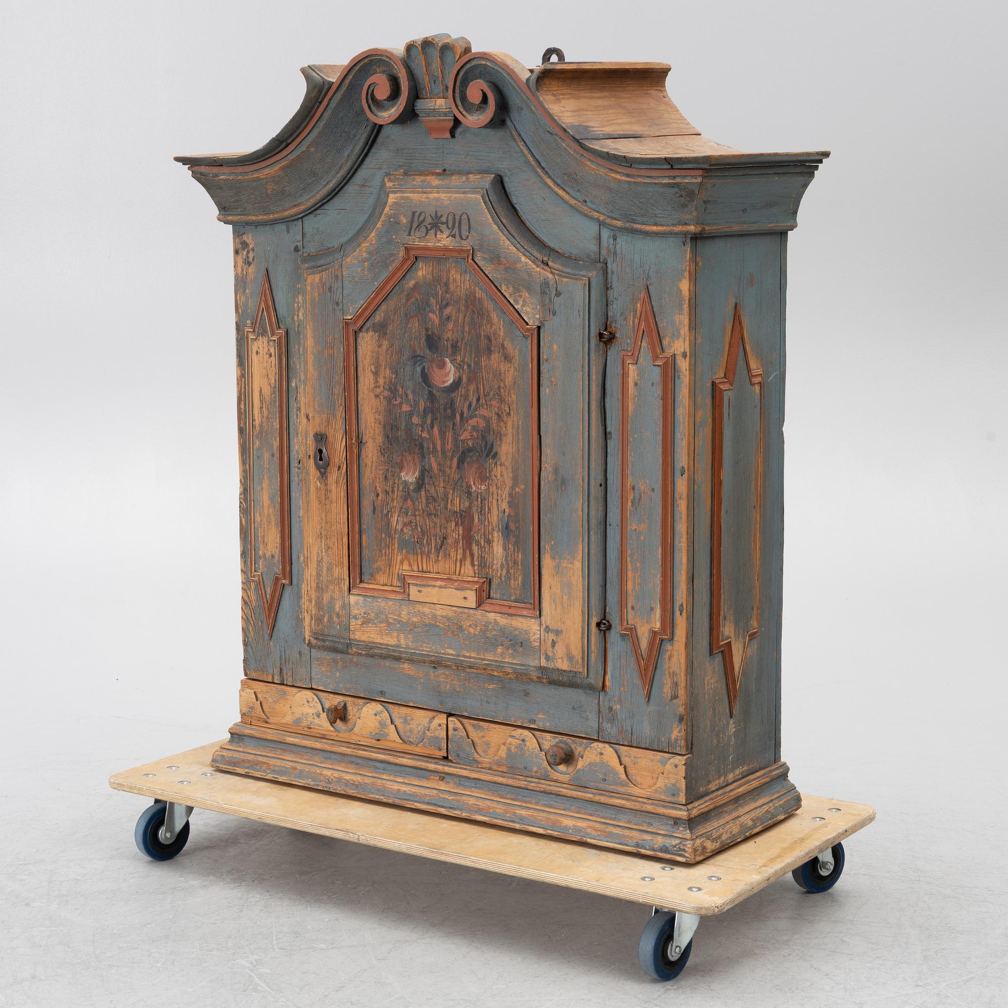 Hanging cupboard, folk art, Alfta, Hälsingland, marked 1820.