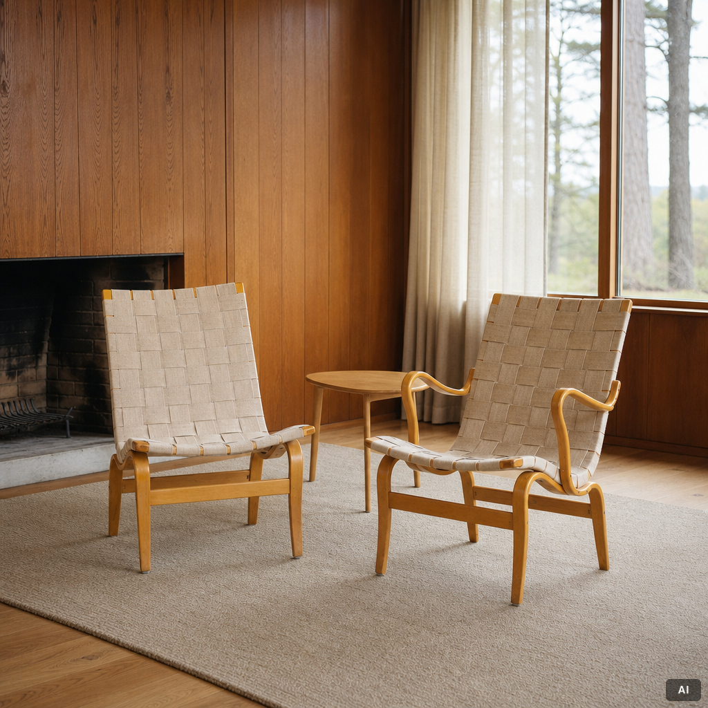 Bruno Mathsson, a matched pair of 'Eva' easy chairs, Firma Karl Mathsson, Värnamo, 1961.
