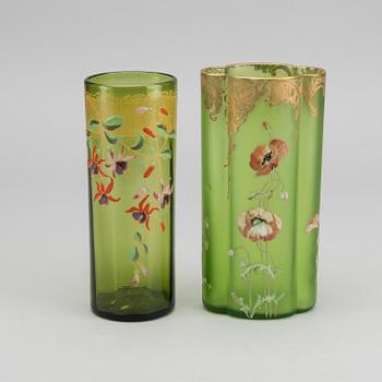 THEODORE LEGRAS, ascribed a set of two handpainted glass vases around 1890.