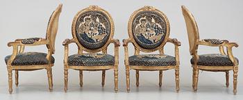 SALONGSGRUPP, 5 delar, Louis XVI-stil, trol. sydeuropa och omkring sekelskiftet 1800/1900.