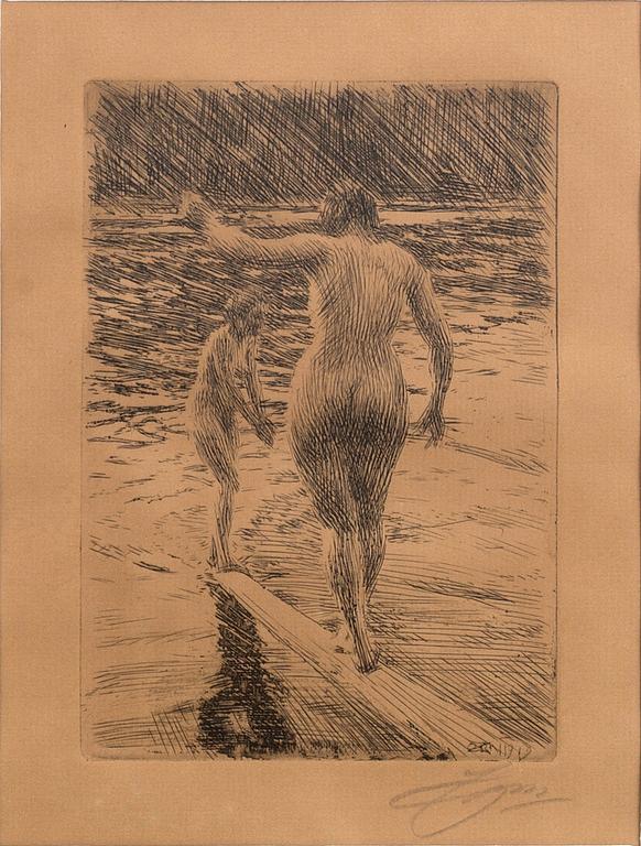 Anders Zorn, a signed etching from 1919.