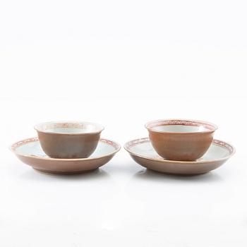 Two cups with saucers, Qing dynasty, 18th century.