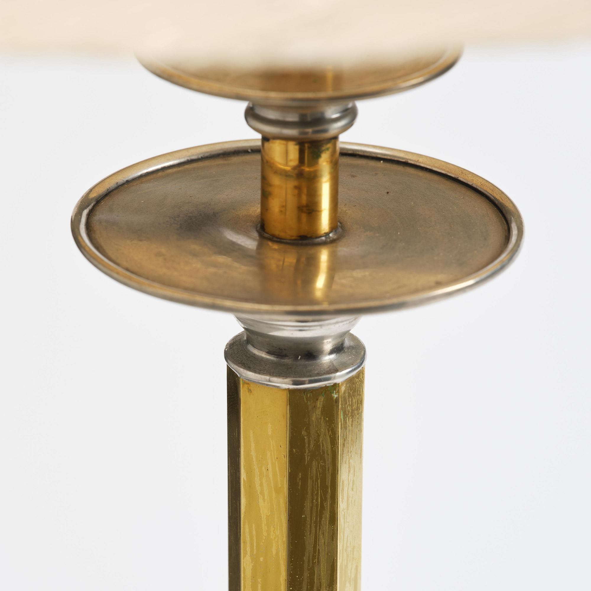 Nils Fougstedt, & Anna Petrus, a pewter and brass floor lamp model A 763, Firma Svenskt Tenn, Stockholm, 1930.