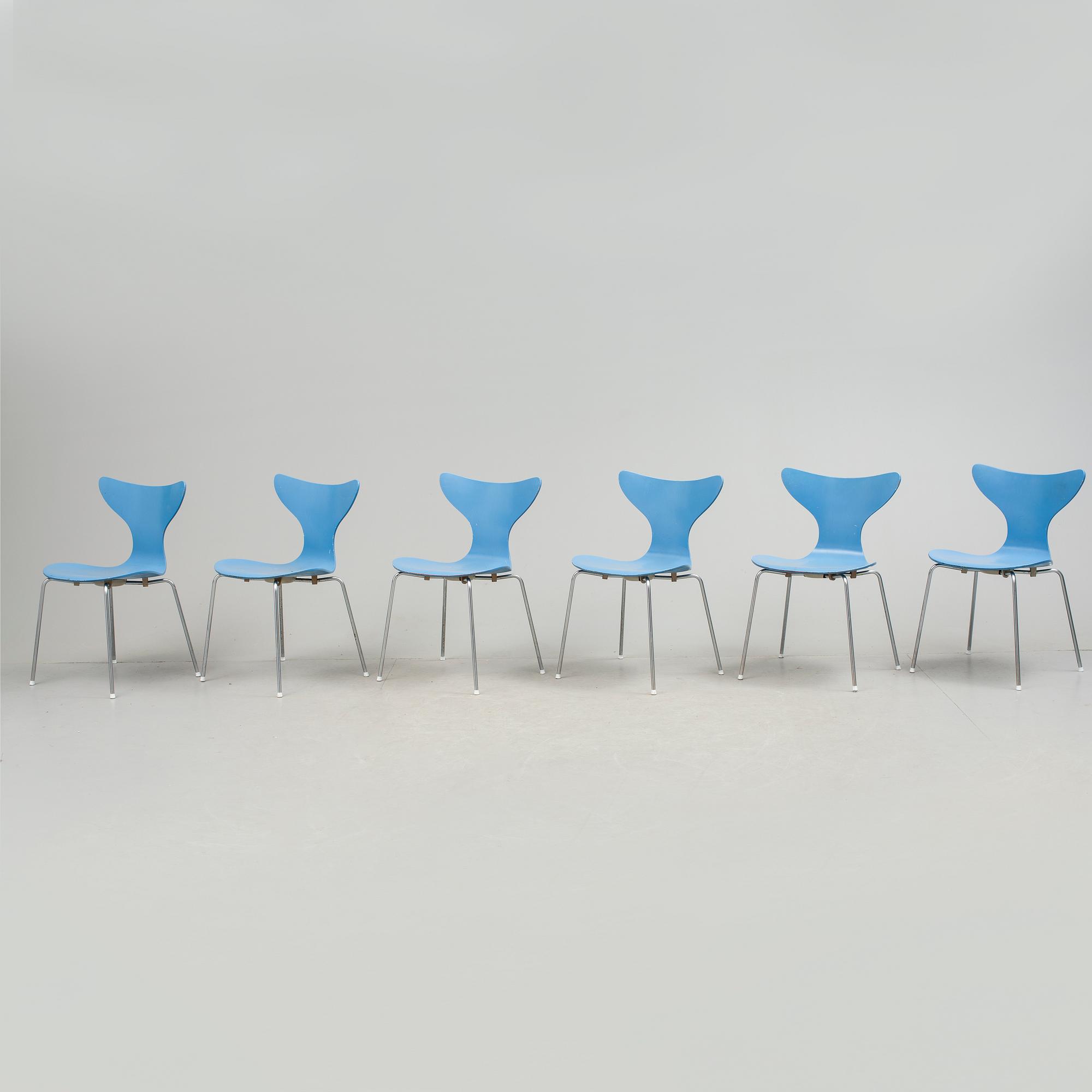 STOLAR, 6 stycken, "Liljan", Arne Jacobsen, 1970-tal.